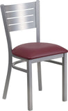 HERCULES Series Silver Slat Back Metal Restaurant Chair - Burgundy Vinyl Seat