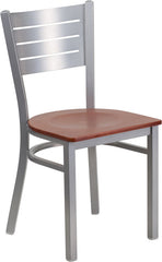 HERCULES Series Silver Slat Back Metal Restaurant Chair - Cherry Wood Seat