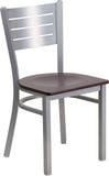 HERCULES Series Silver Slat Back Metal Restaurant Chair - Mahogany Wood Seat