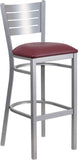 HERCULES Series Silver Slat Back Metal Restaurant Barstool - Burgundy Vinyl Seat