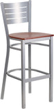 HERCULES Series Silver Slat Back Metal Restaurant Barstool - Cherry Wood Seat