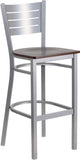 HERCULES Series Silver Slat Back Metal Restaurant Barstool - Walnut Wood Seat