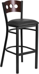 HERCULES Series Black Decorative 3 Circle Back Metal Restaurant Barstool - Walnut Wood Back, Black Vinyl Seat