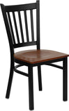 HERCULES Series Black Vertical Back Metal Restaurant Chair - Cherry Wood Seat