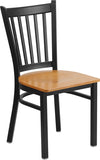 HERCULES Series Black Vertical Back Metal Restaurant Chair - Natural Wood Seat