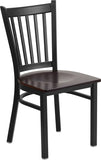 HERCULES Series Black Vertical Back Metal Restaurant Chair - Walnut Wood Seat