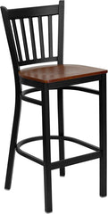 HERCULES Series Black Vertical Back Metal Restaurant Barstool - Cherry Wood Seat