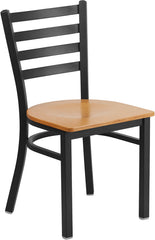 HERCULES Series Black Ladder Back Metal Restaurant Chair - Natural Wood Seat