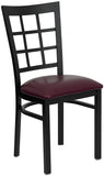 HERCULES Series Black Window Back Metal Restaurant Chair - Burgundy Vinyl Seat