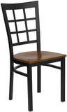 HERCULES Series Black Window Back Metal Restaurant Chair - Cherry Wood Seat