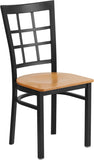 HERCULES Series Black Window Back Metal Restaurant Chair - Natural Wood Seat