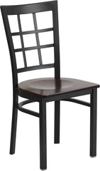 HERCULES Series Black Window Back Metal Restaurant Chair - Walnut Wood Seat