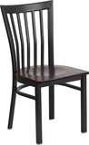 HERCULES Series Black School House Back Metal Restaurant Chair - Walnut Wood Seat