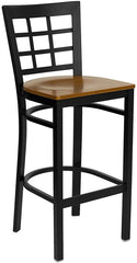 HERCULES Series Black Window Back Metal Restaurant Barstool - Cherry Wood Seat