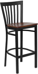 HERCULES Series Black School House Back Metal Restaurant Barstool - Cherry Wood Seat