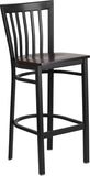 HERCULES Series Black School House Back Metal Restaurant Barstool - Walnut Wood Seat