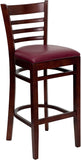 HERCULES Series Mahogany Finished Ladder Back Wooden Restaurant Barstool - Burgundy Vinyl Seat