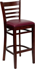 HERCULES Series Mahogany Finished Ladder Back Wooden Restaurant Barstool - Burgundy Vinyl Seat