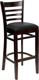 HERCULES Series Walnut Finished Ladder Back Wooden Restaurant Barstool - Black Vinyl Seat