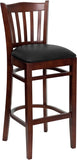 HERCULES Series Mahogany Finished Vertical Slat Back Wooden Restaurant Barstool - Black Vinyl Seat