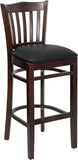 HERCULES Series Walnut Finished Vertical Slat Back Wooden Restaurant Barstool - Black Vinyl Seat