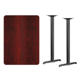 30'' x 42'' Rectangular Mahogany Laminate Table Top with 5'' x 22'' Bar Height Table Bases