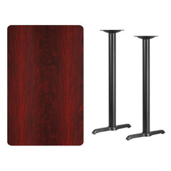 30'' x 48'' Rectangular Mahogany Laminate Table Top with 5'' x 22'' Bar Height Table Bases