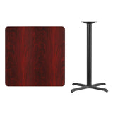 36'' Square Mahogany Laminate Table Top with 30'' x 30'' Bar Height Table Base