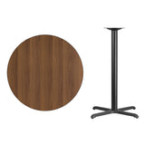 36'' Round Walnut Laminate Table Top with 30'' x 30'' Bar Height Table Base